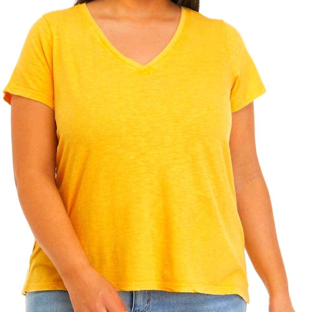 Wonderly Yellow Top Women's size 1X Distressed T-shirt Cotton New NWT